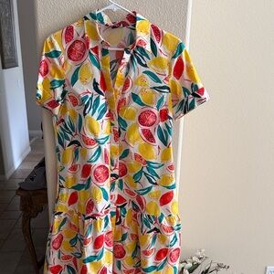 Donna Morgan Citrus Print Mini Dress in Yellow, Red & Teal